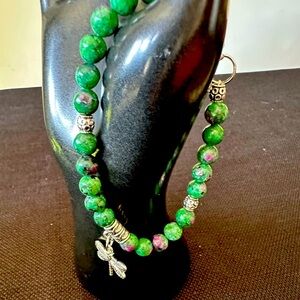 Handmade by me Bracelet with dragonfly charm. Magnetic closure. Genuine gemstone